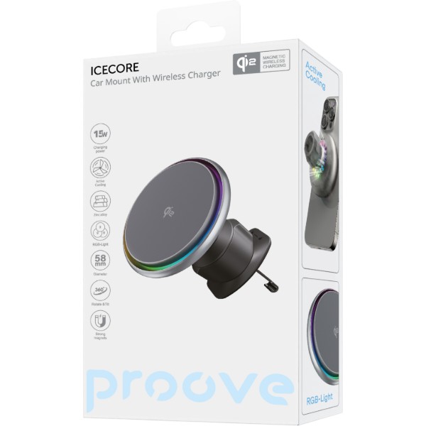 Фото - Автотримач з бездротовою зарядкою Proove IceCore QI2 15W Gray (WHIC15002003)